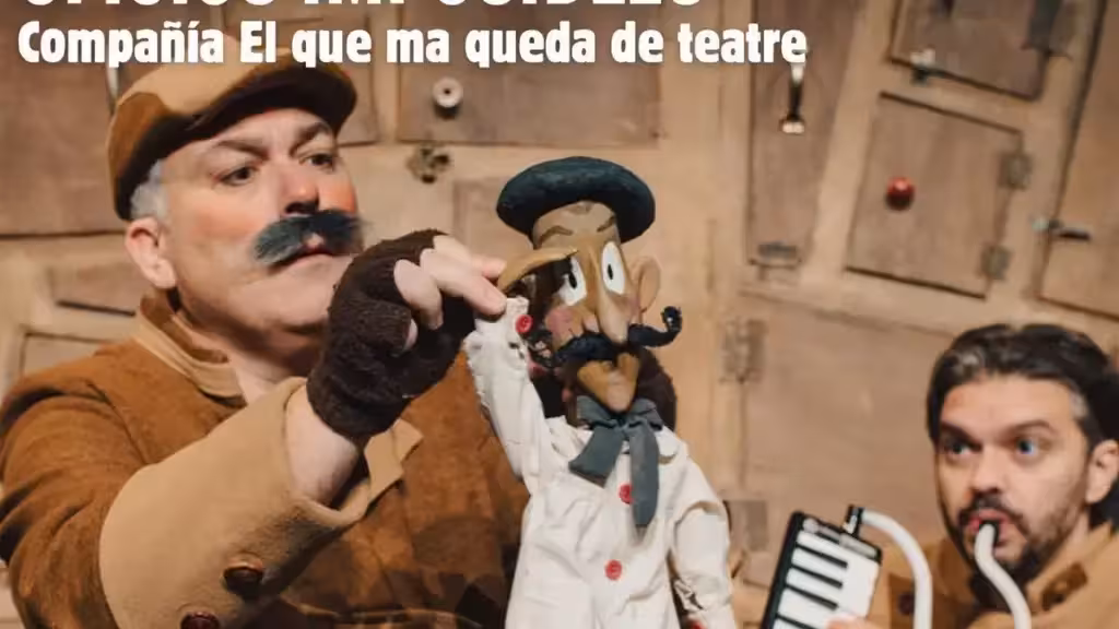 Promotional image for Sòmion showing two performers, a puppet and a keyboard instrument