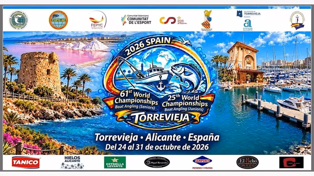 Cartel de los campeonatos mundiales sénior y júnior de pesca desde embarcación en Torrevieja, del 24 al 31 de octubre de 2026